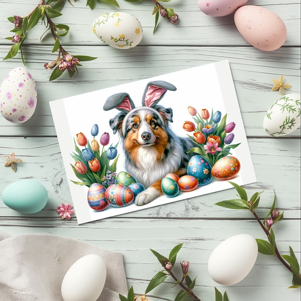 Australian Shepherd Easter Cards, Blank Note Card Set
